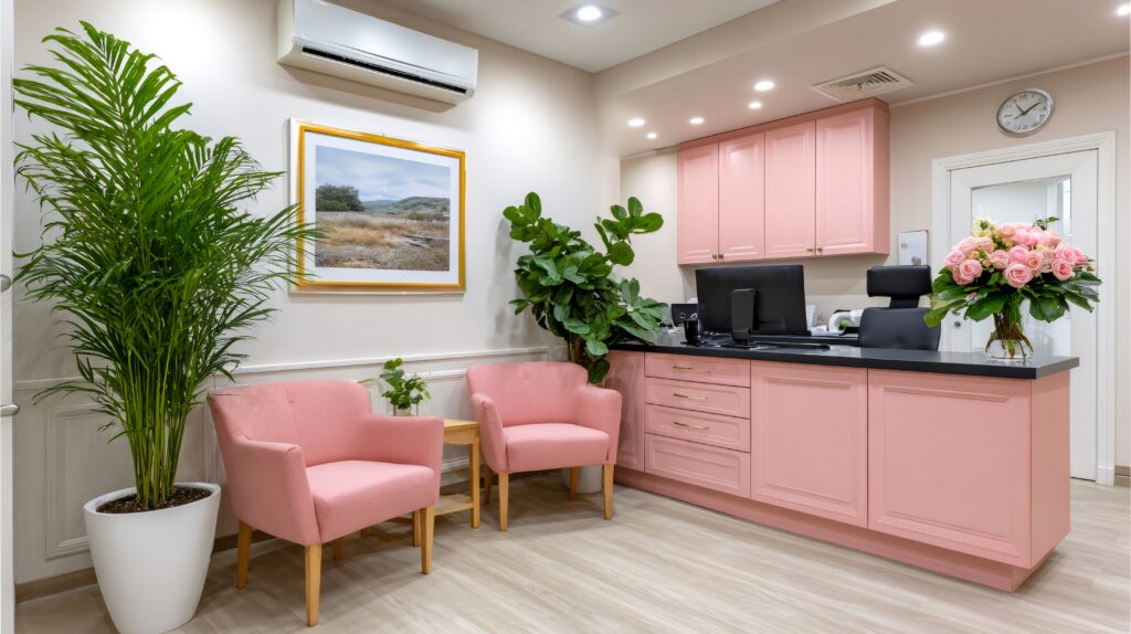 Modern healthcare reception area for market analysis feasibility study